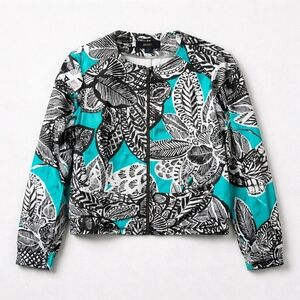 Chloe Madison Black and Blue Leaf Print Blazer